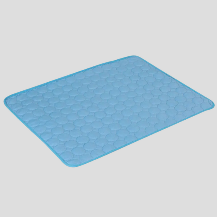 Self-cooling pet mat: durable, washable, portable for dogs & cats needing summer heat relief & comfort.