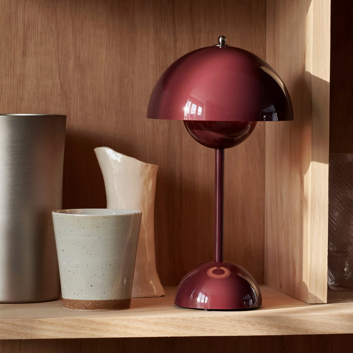 Portable rechargeable LED umbrella table lamp, vintage style, ideal for bedroom or office ambient lighting.