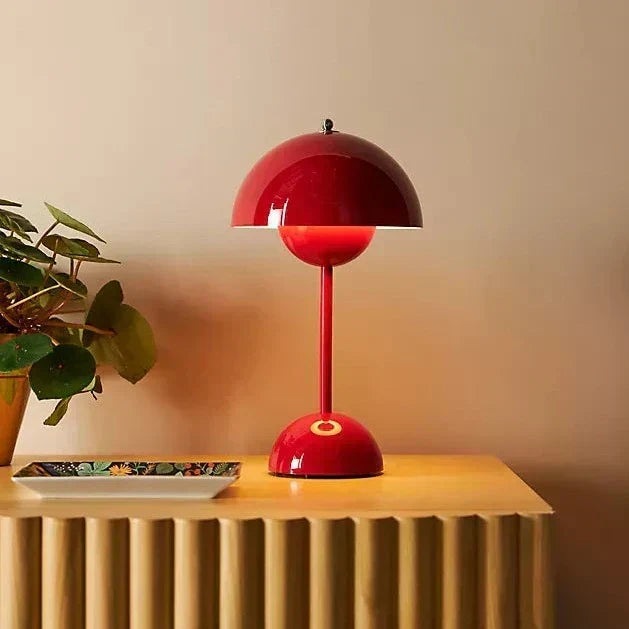 Stylish cordless LED table lamp, retro umbrella design, enhances modern vintage home and office decor.