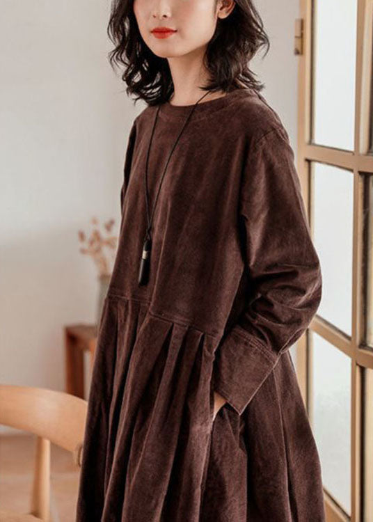 Women's Emilia corduroy A-line dress, a chic long sleeve option for elegant autumn and winter outfits.
