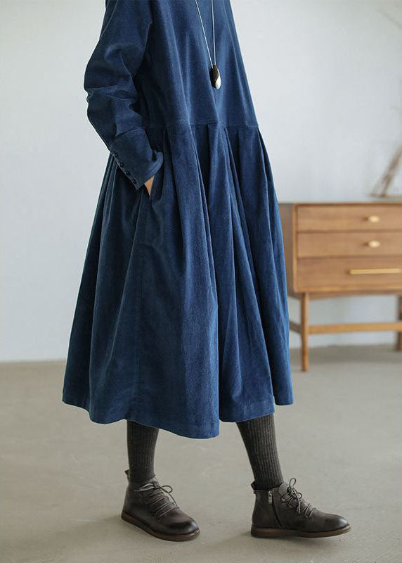 Fall fashion women's A-line dress, long sleeve corduroy Emilia style. Elegant and comfortable for winter.
