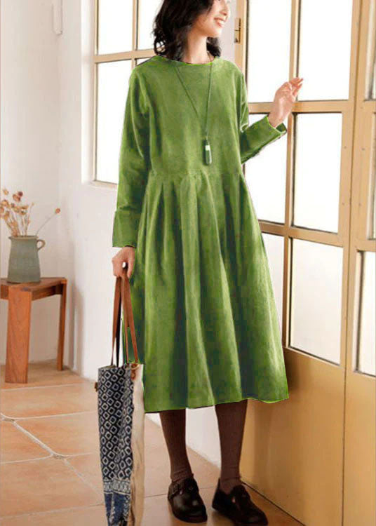 Comfortable women's autumn corduroy dress, A-line cut with long sleeves. Perfect versatile winter fashion.