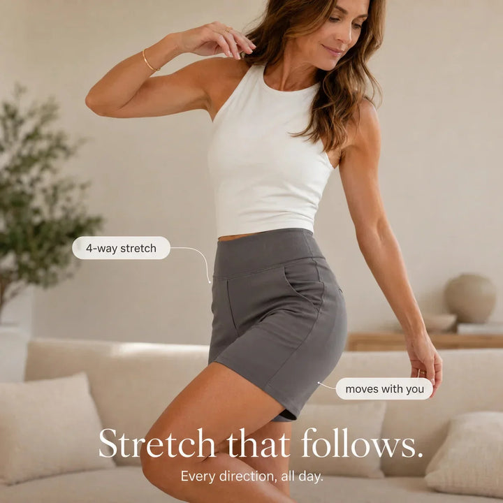 Breathable Cordwyn women's high-waisted stretch shorts with pockets, designed for ultimate summer comfort.