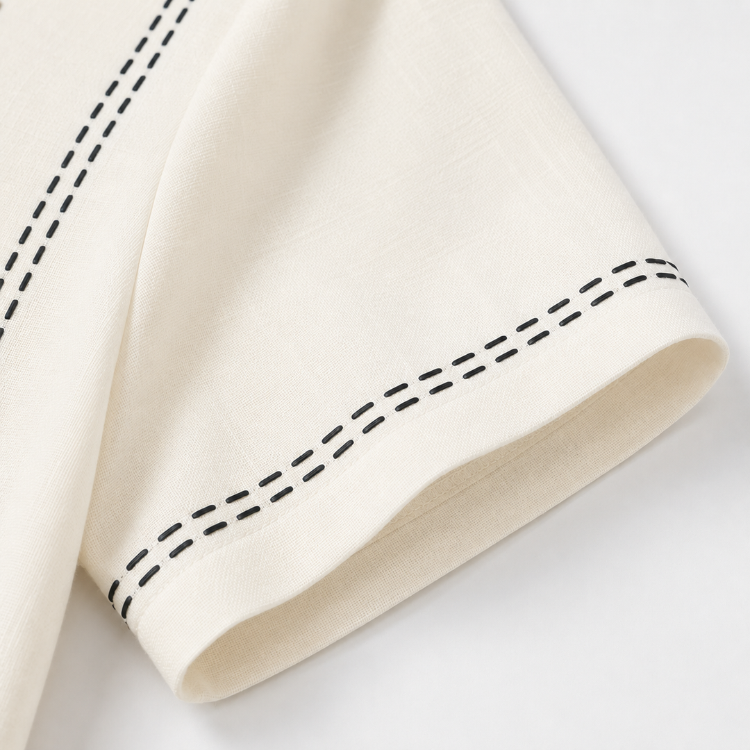Relaxed fit women's short sleeve striped Henley top, combining comfort with modern style.