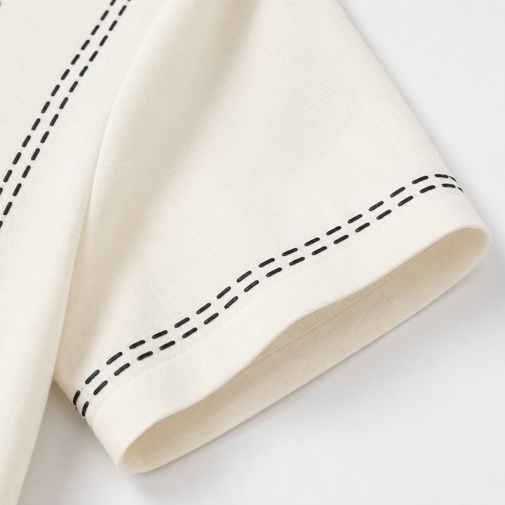 Relaxed fit women's short sleeve striped Henley top, combining comfort with modern style.
