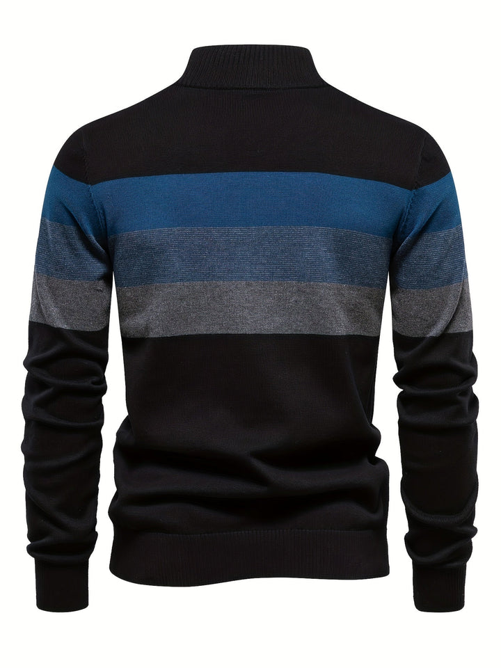 Wyatt men's cotton knitted half-zip pullover sweater, a versatile long sleeve for casual fall fashion.