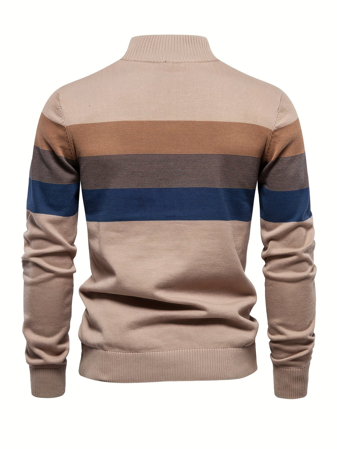 Color block men's half-zip cotton knit sweater, a stylish pullover for modern fall and winter casual wear.