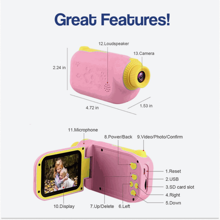 Bright kids' digital camera & toy video recorder. Educational & screen-free, fostering child photography & creative play.