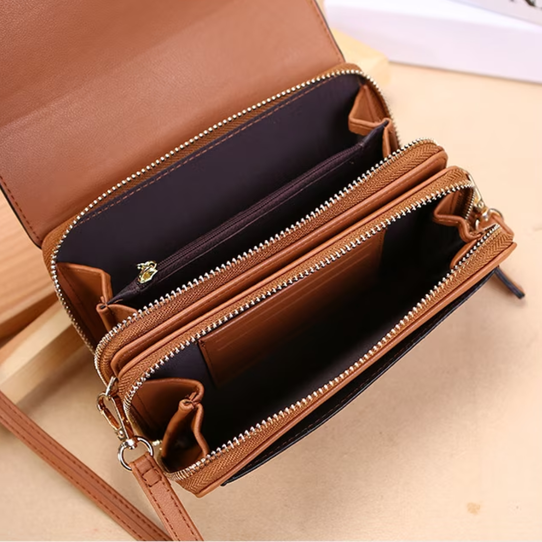 Compact and stylish PU leather women's handbag, a dual-purpose crossbody wallet.