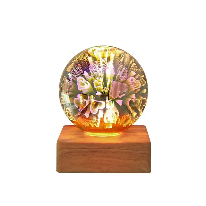 Decorative USB crystal ball lamp with a vibrant 3D firework effect, ideal as a unique gift or table lamp.