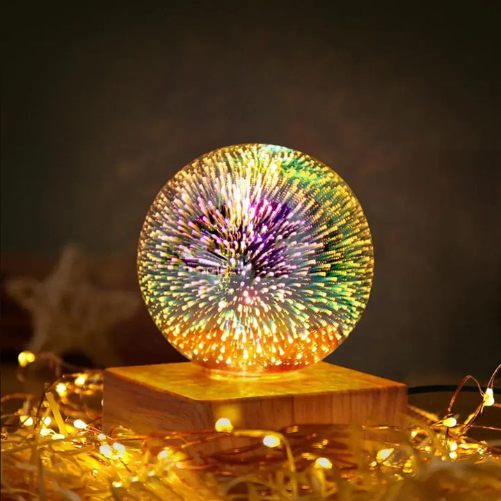 Enchanting 3D firework crystal ball LED lamp, perfect as a night light or mood lighting for bedroom decor.