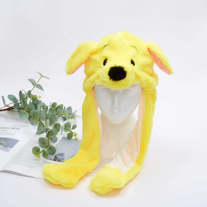 Soft Plush Bear Moving Ears Hat, playful. Interactive fun accessory for cosplay & parties.