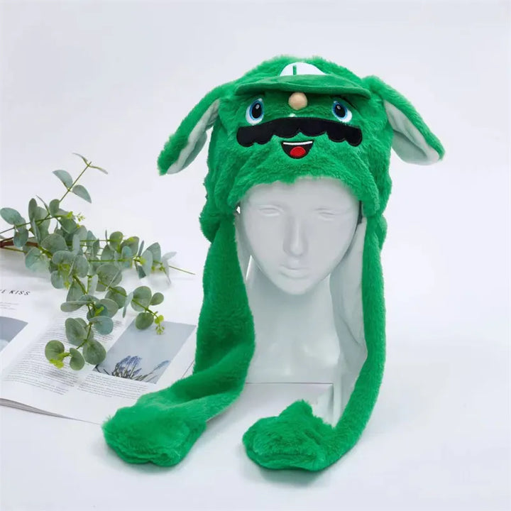 Soft Bear Moving Ears Hat, interactive. Playful accessory for kids and cosplay.