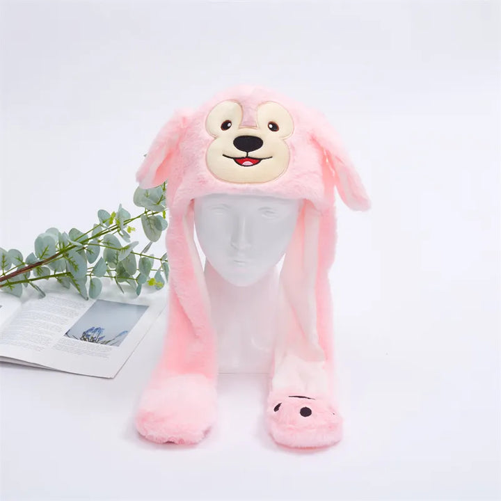 Rabbit Moving Ears Hat, interactive squeeze. Fun accessory for kids and novelty gift.