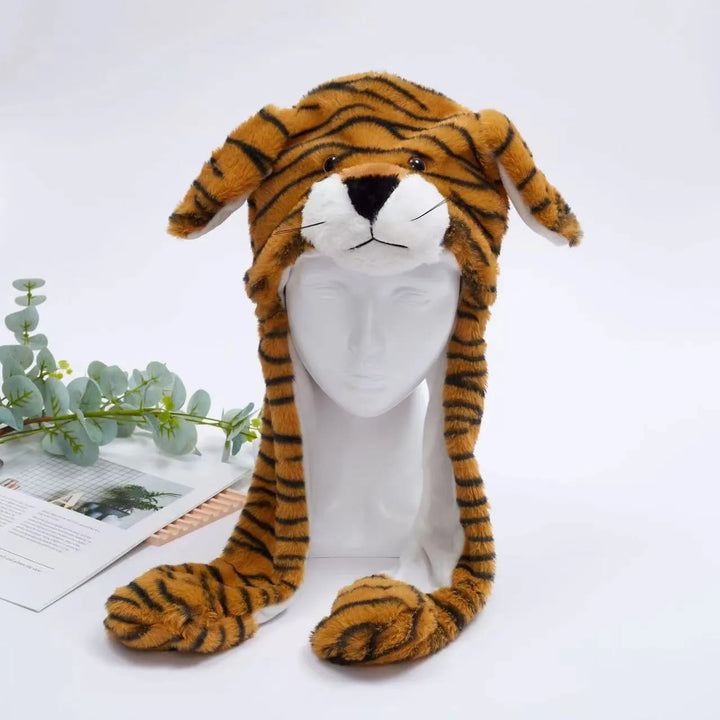 Soft Plush Bear Moving Ears Hat. Playful interactive accessory for cosplay.