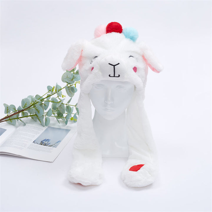 Rabbit Moving Ears Hat, interactive plush. Cute accessory for kids & unique gift.