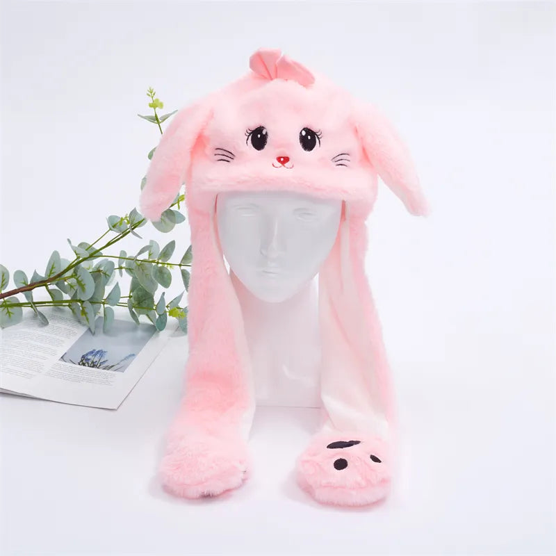 Rabbit Moving Ears Hat, soft plush, interactive. Fun party hat for kids & whimsical accessory.