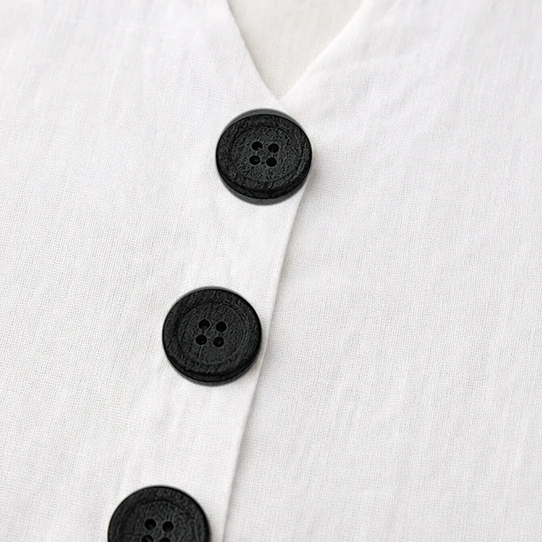 Women's casual sleeveless V-neck top, button-front design for a relaxed look.