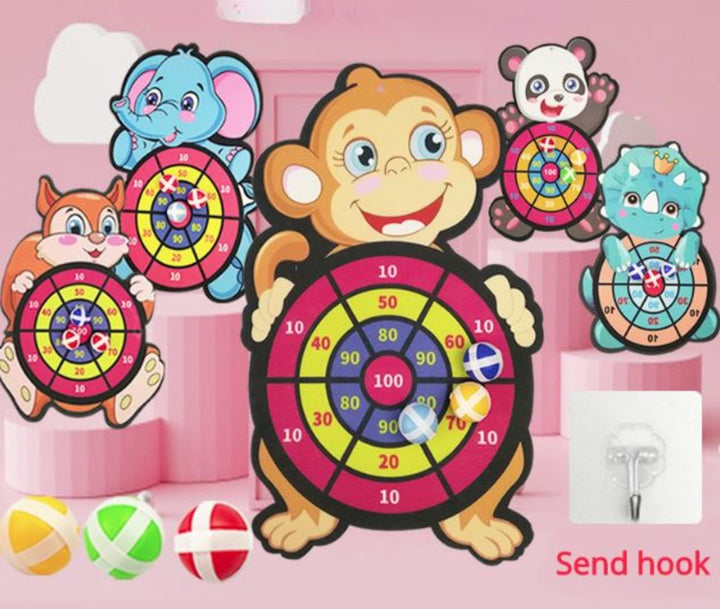 Indoor & outdoor family fun: children's educational velcro dart game, animal target, builds hand-eye coordination.