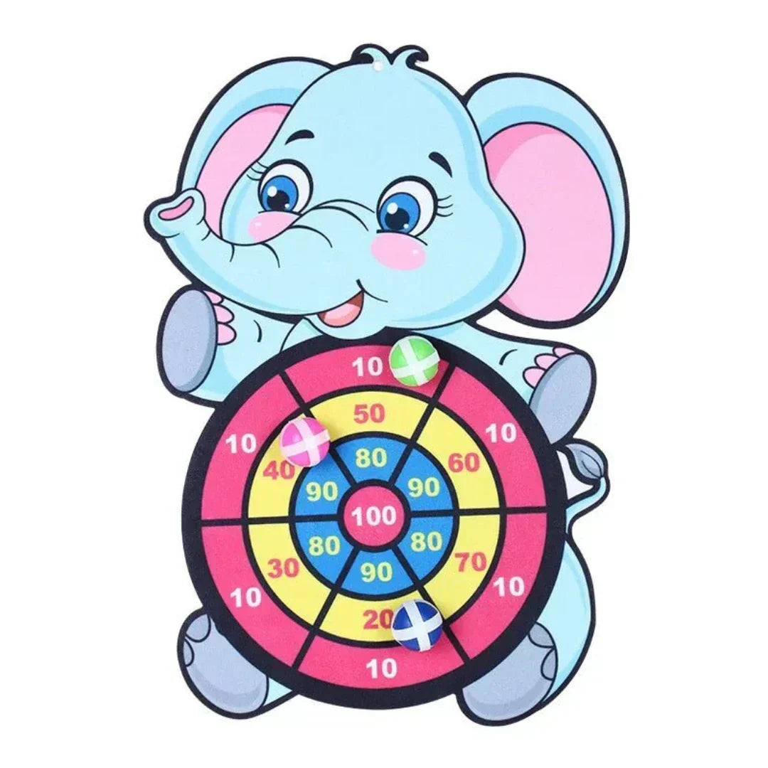 Children's educational dart game with colorful animal-themed velcro target for skill development & indoor play.