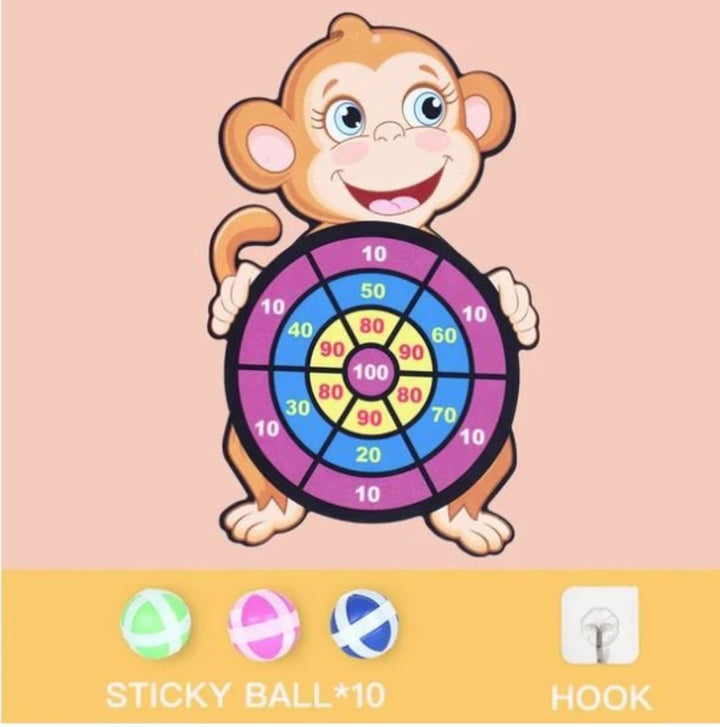 Kids' active play: throw & stick fun with this educational velcro dart game, colorful animal target for skill development.