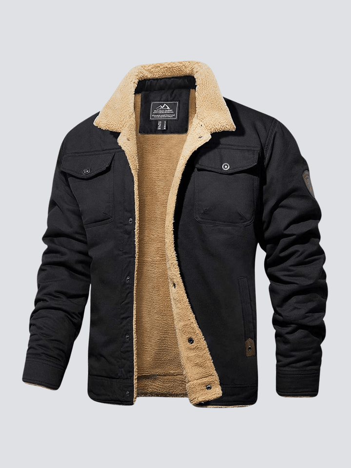 Stylish men's modern bomber jacket in dark fabric, a perfect casual outerwear piece for fall and autumn fashion.