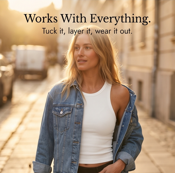 Chic sleeveless ribbed top for women, featuring a built-in bra for ultimate comfort.