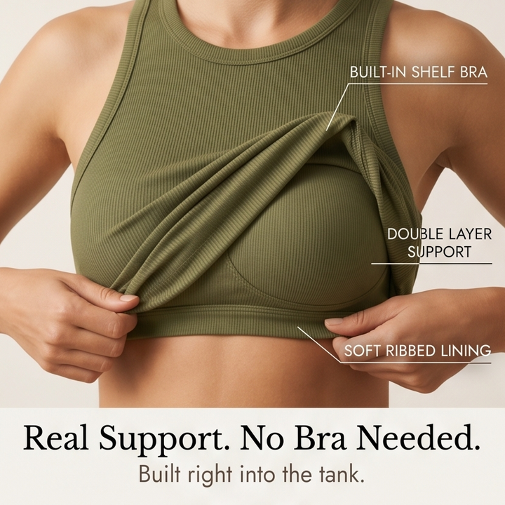Everyday comfort women's ribbed tank with built-in bra, ideal for casual wear.