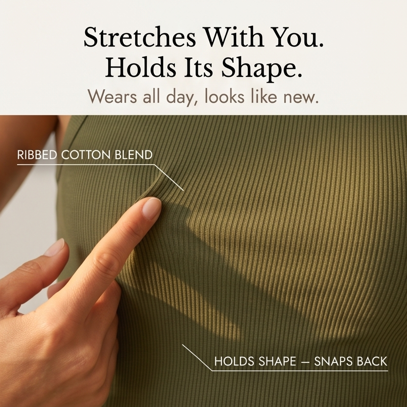 Effortless support: women's ribbed tank top, built-in bra, sleeveless, versatile style.