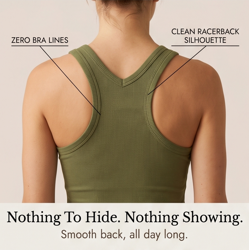 Summer fashion essential: ribbed tank top for women with a supportive built-in bra.