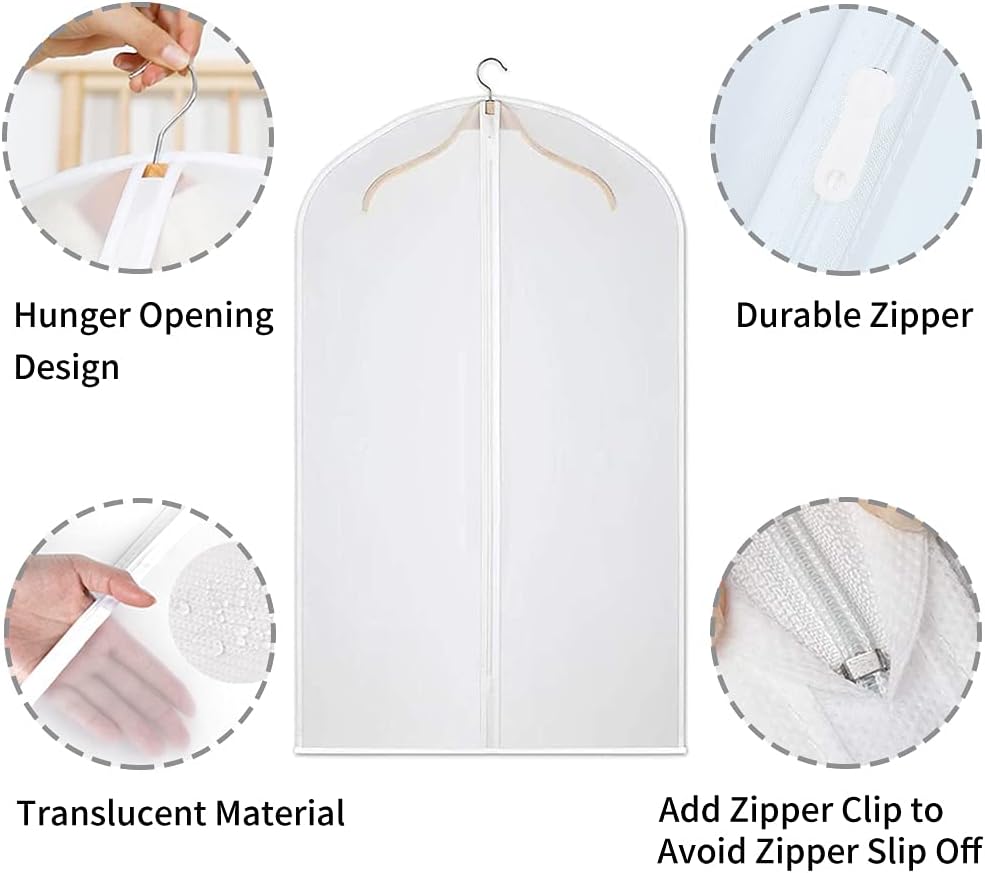 PEVA clear garment bags, 12-pack, durable dustproof clothes protectors for all your apparel.
