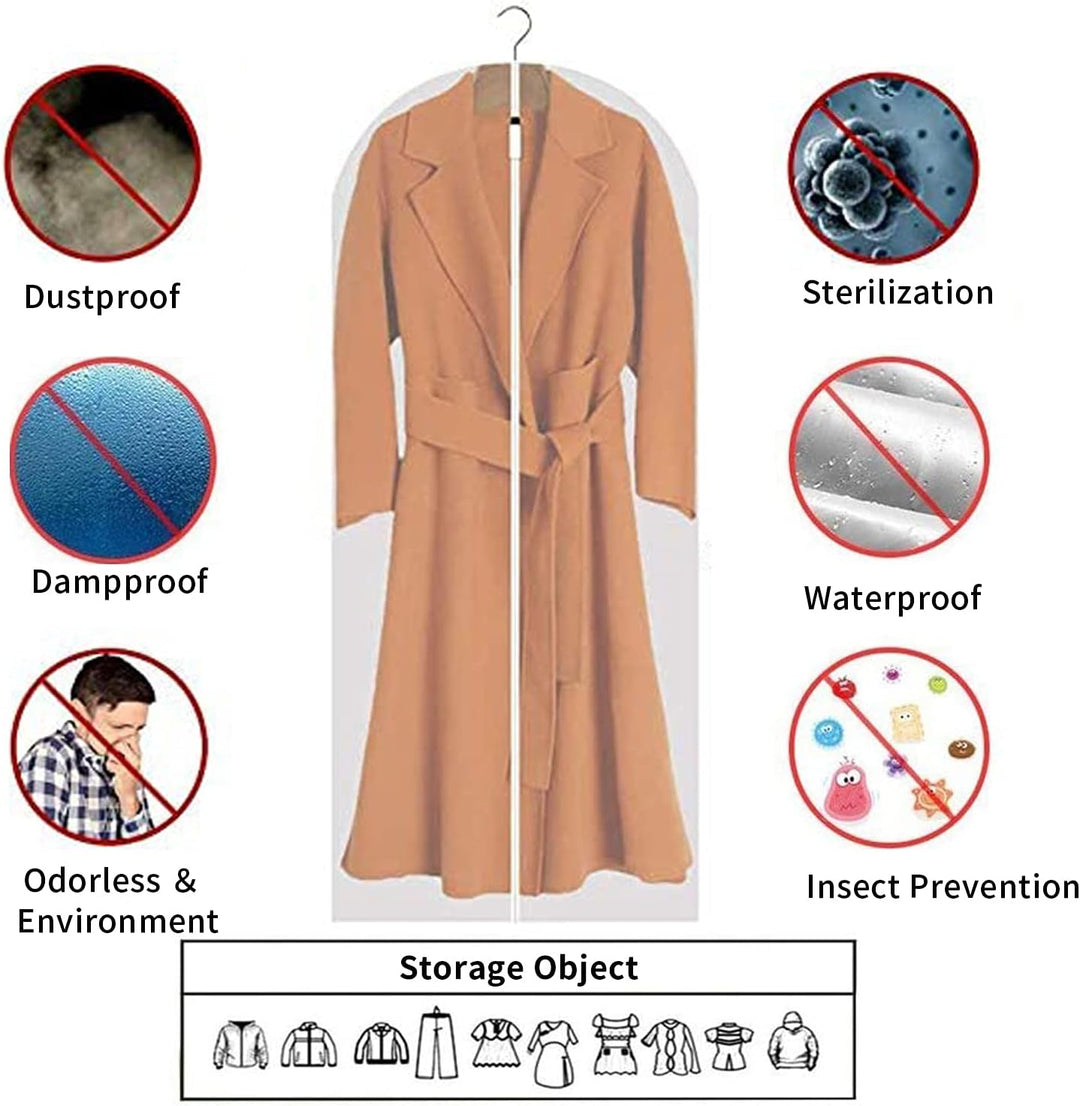 Organize & protect: 12-pack clear PEVA garment bags, dustproof covers for dresses, suits & more.