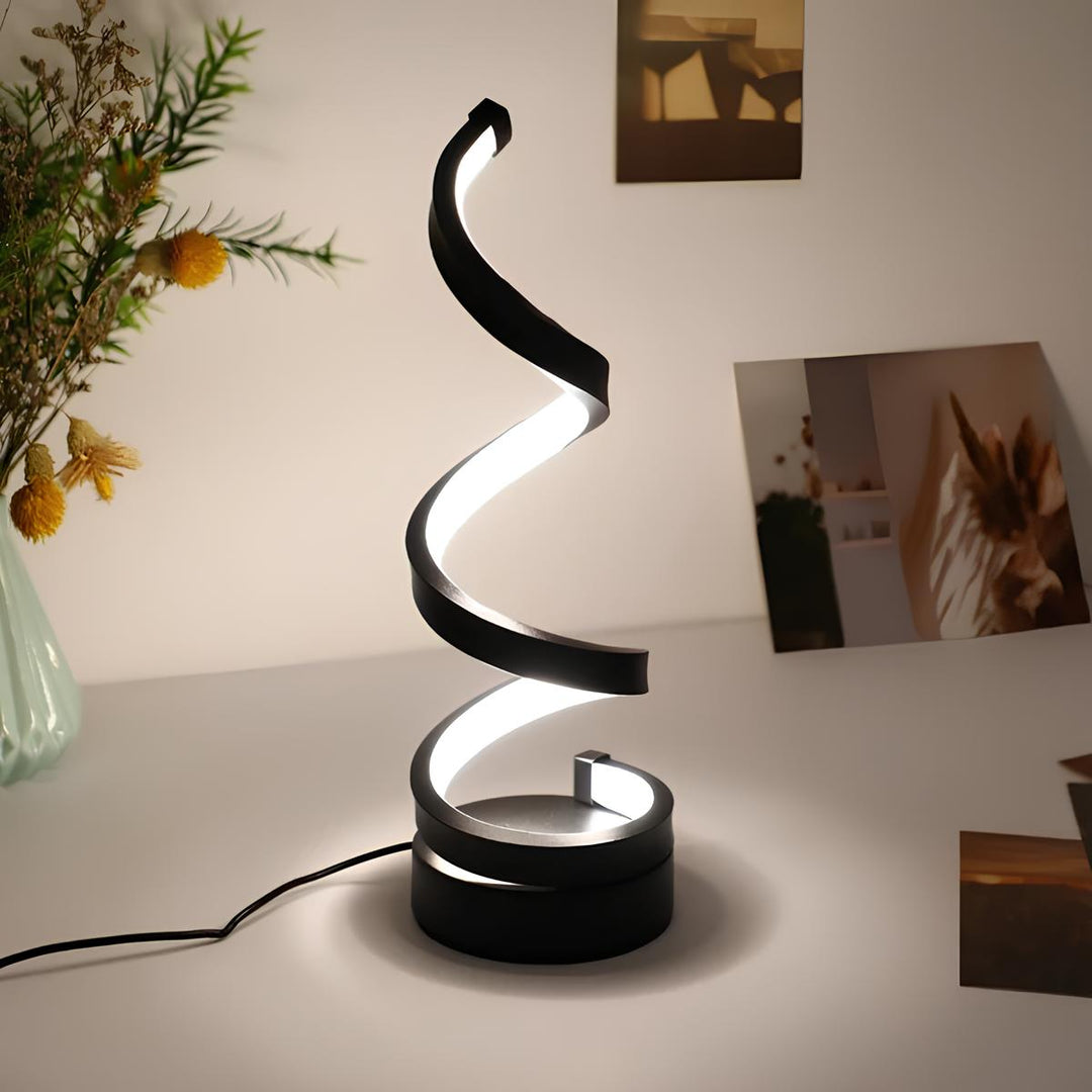 Nvroome dimmable LED spiral bedside lamp, providing soft, ambient helix light for relaxation.