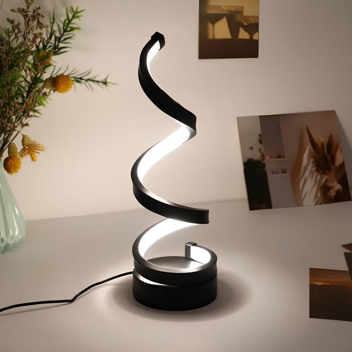 Nvroome dimmable LED spiral bedside lamp, providing soft, ambient helix light for relaxation.