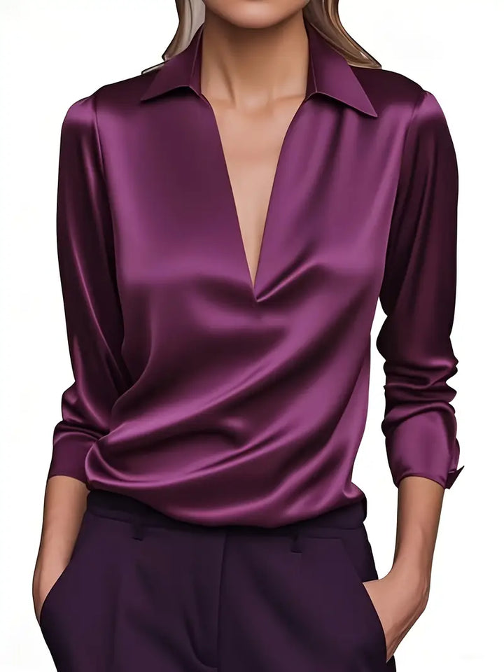 Sophisticated V-neck blouse, women's long sleeve ideal for office & casual wear.