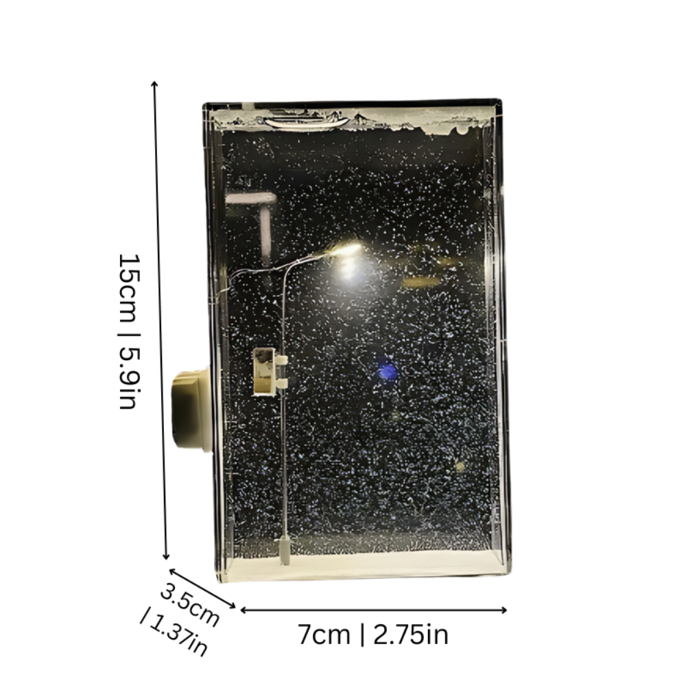 Unique snowfall ambiance lamp, an LED decorative light creating a cozy winter scene. Ideal as a night light or gift.