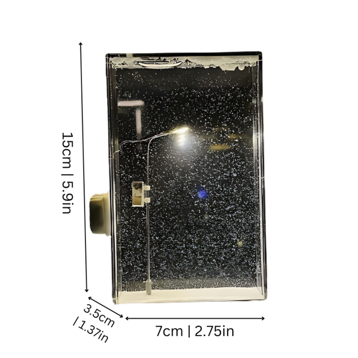 Unique snowfall ambiance lamp, an LED decorative light creating a cozy winter scene. Ideal as a night light or gift.