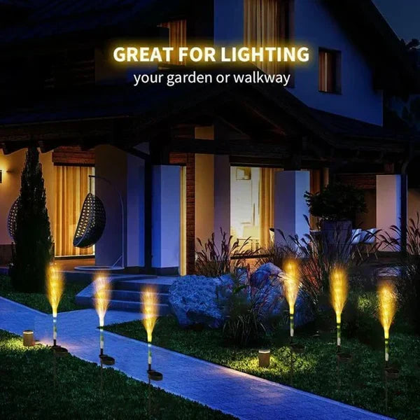 Solar-powered reed garden lights, perfect landscape lighting for energy-efficient ambiance.