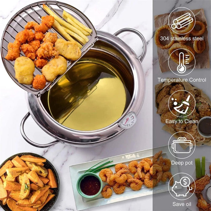 Sleek stainless steel smart deep fryer, a modern kitchen appliance designed for easy cleaning and efficient home cooking.
