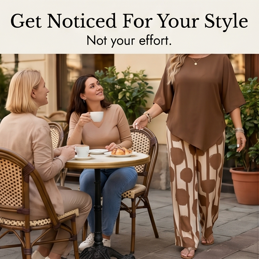Summer-ready women's matching set: elegant wide-leg pants for comfortable, versatile wear.