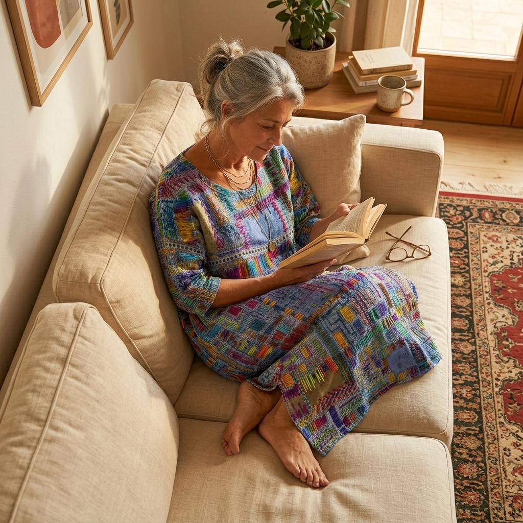 Elegant casual women's vibrant print midi dress with a relaxed fit and pockets, perfect for summer outings.