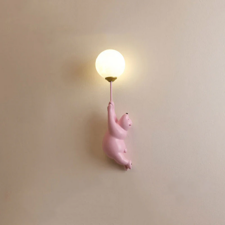 TeddyGlow bear LED wall lamp with adjustable light. Ideal nursery decor & playful kids' room light.