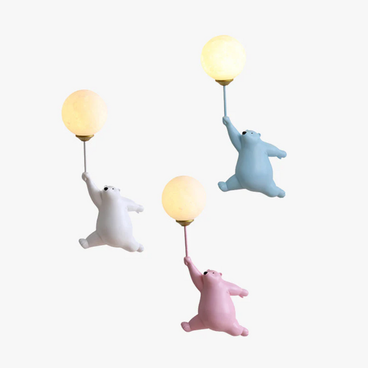 Whimsical bear LED wall lamp, a cute and energy-efficient light fixture for children's playful rooms.