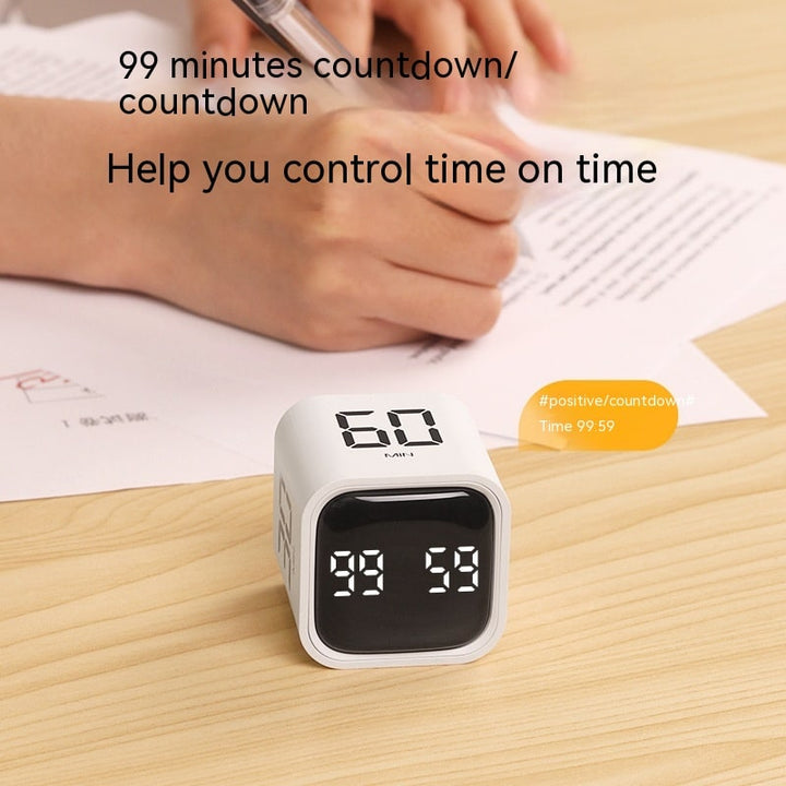 Rechargeable digital cube timer with LED, ideal for productivity, gym workouts, or kitchen tasks.