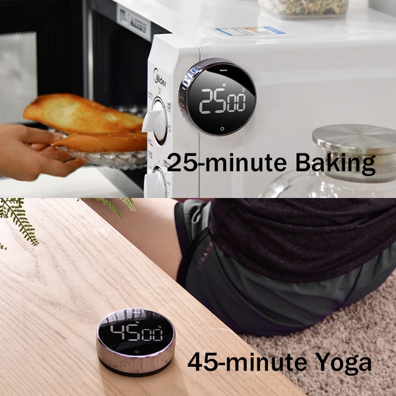 Sleek digital kitchen timer, magnetic, with intuitive rotating bezel for accurate cooking & baking countdowns.