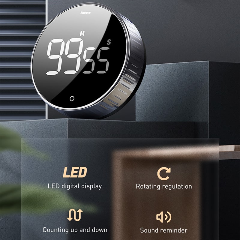 Digital kitchen timer with magnetic back & rotating bezel. Precise countdown for cooking, baking & home use.