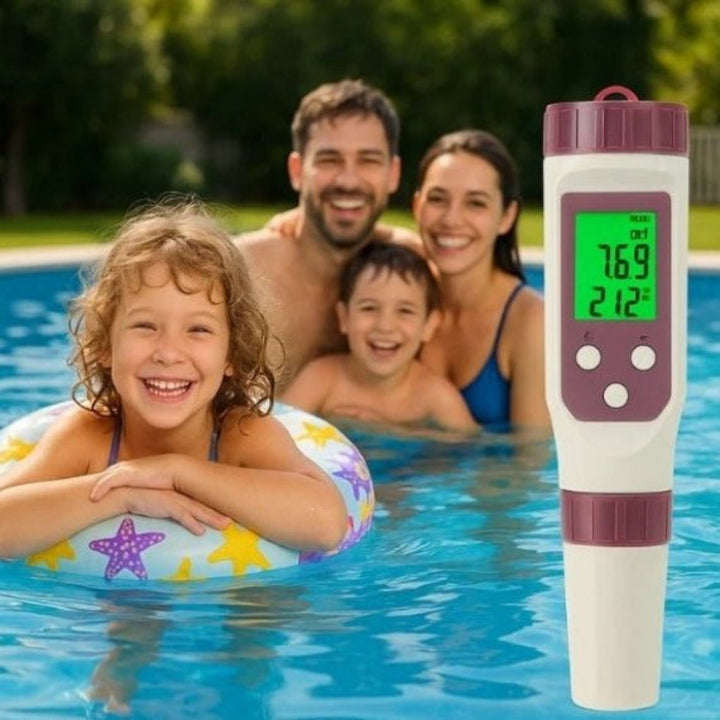 Digital water quality tester with smart app support for easy monitoring of pool pH, chlorine, & aquatic health.