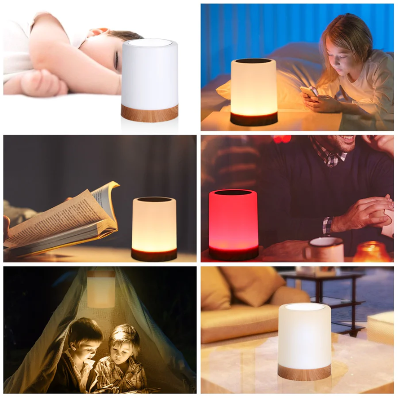 Touch control dimmable bedside lamp, offering modern ambient lighting for your bedroom decor.