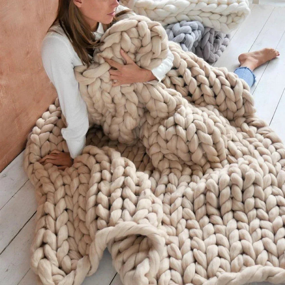 Hand-knitting chunky wool yarn, 2.2 lb, for blankets & throws. Soft crafting supplies for home decor.
