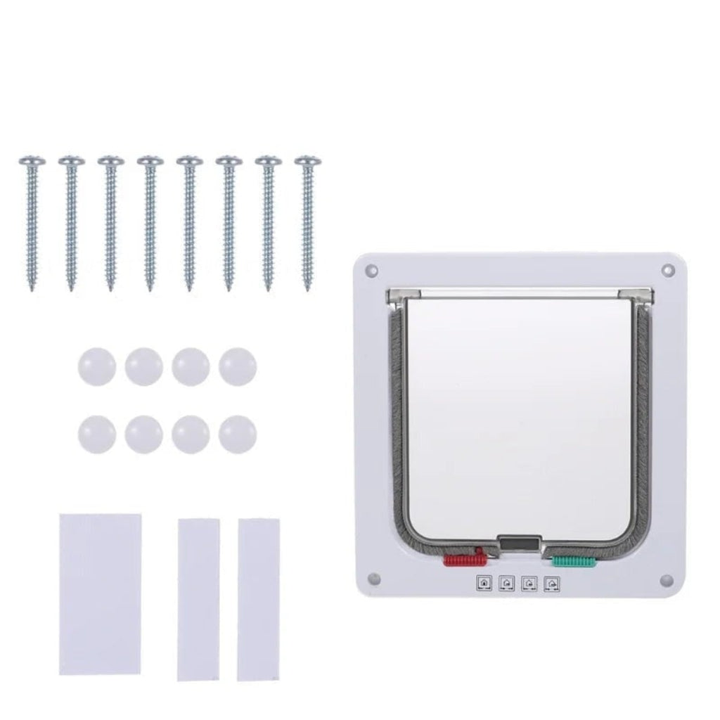 Multi-pet door for cats and dogs, featuring a secure and easy-to-use 4-way locking flap.
